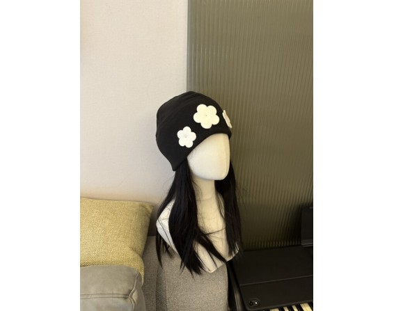 Black Flower Embellished Beanie Hat | Danielle – NewJeans