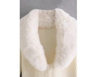 Beige Fur Collar Knitted Cardigan | Yoon – STAYC