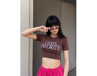 Brown “God’s Favorite” Cropped T-Shirt | Lisa – BlackPink