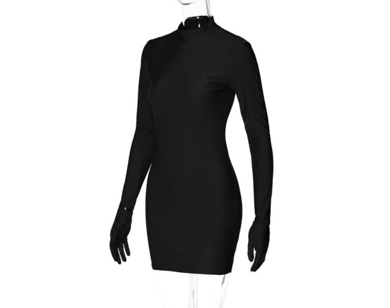 Black Bodycon Mock Neck Dress With Gloves | Yoon – STAYC