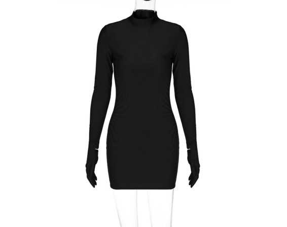 Black Bodycon Mock Neck Dress With Gloves | Yoon – STAYC