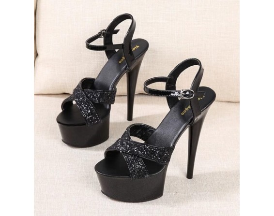 Black Crossed Glitter Band Stiletto | Ningning – Aespa